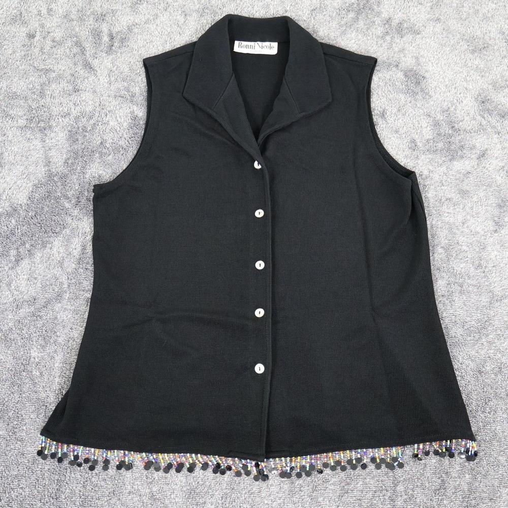 Vintage Ronni Nicole by Ouida Top & Pant Set Womens L Black Beaded Embellished - Picture 3 of 16